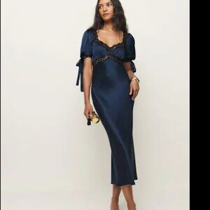 Reformation Dress Stella Silk Dress Navy Size 6
